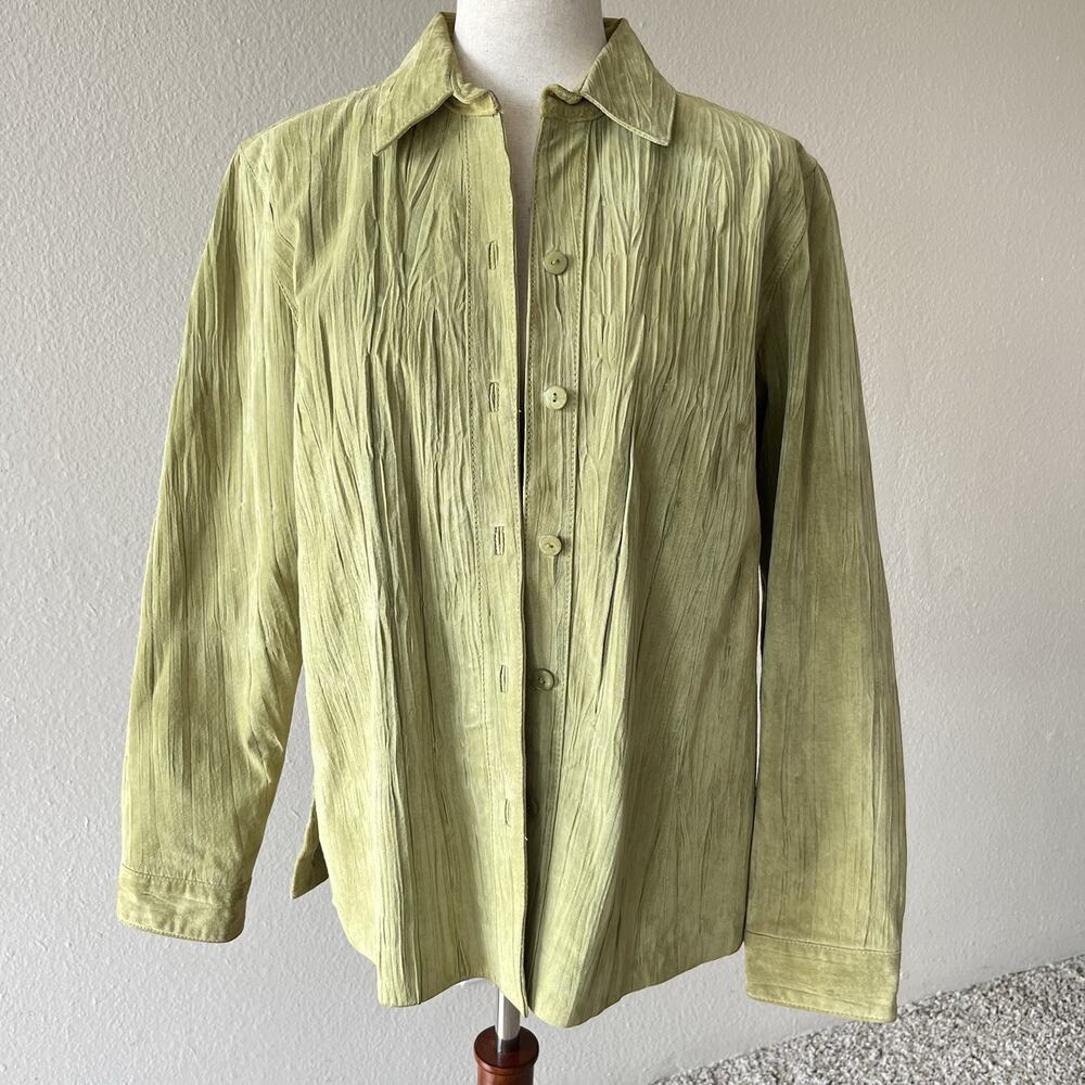 Vintage Coldwater Creek Suede Leather Green Jacket Women Sz M Western Coat